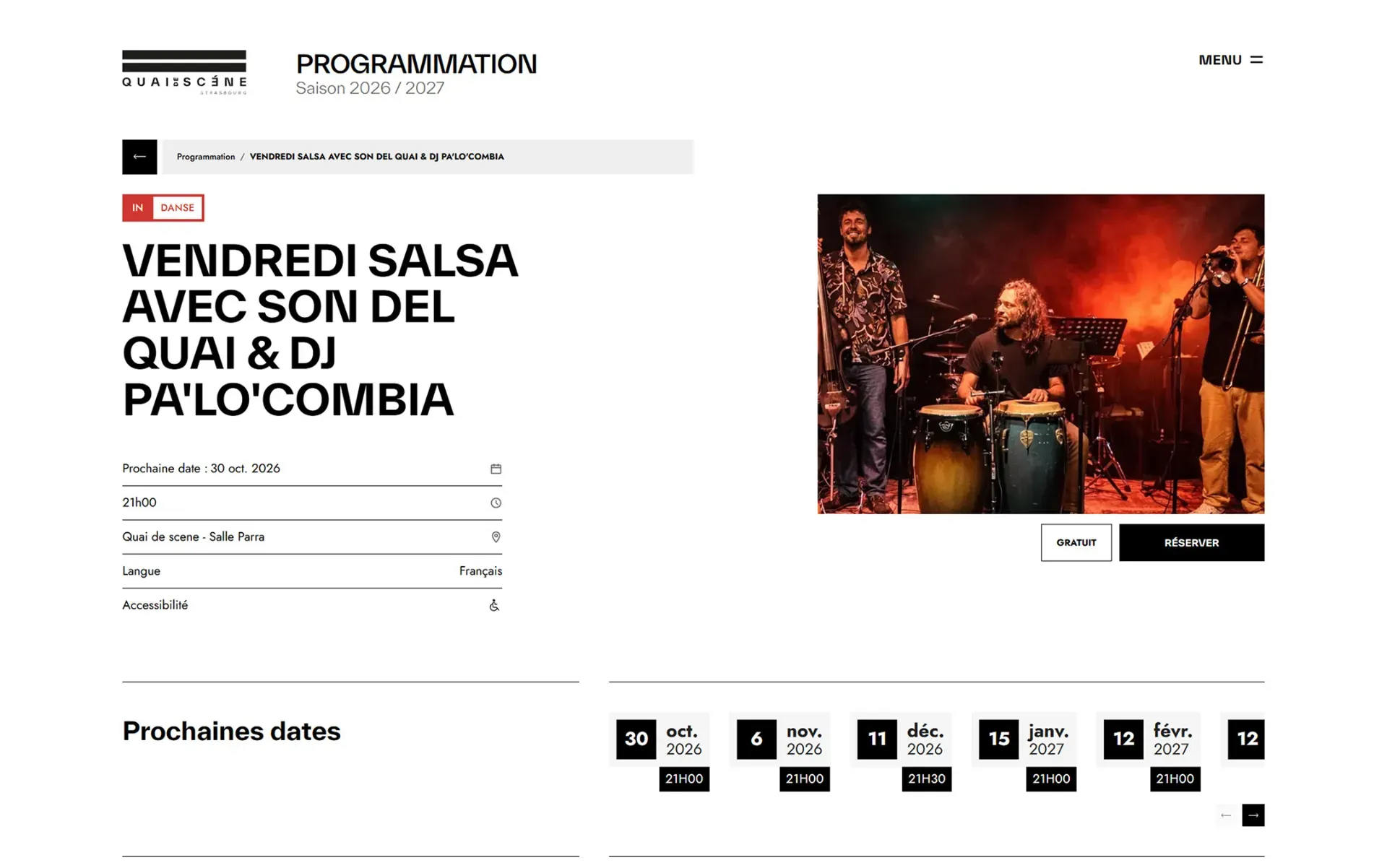 Vue d'une page spectacle sur desktop.