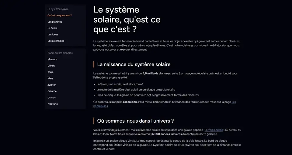Vue détaillée de l'interface Cosmothèque.